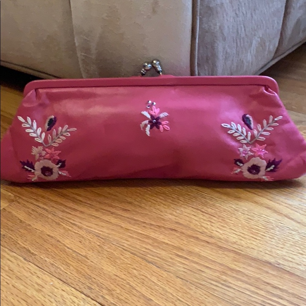 Bag pink clutch with straps. Satin inside